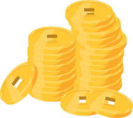 Chinese Gold Coins Stack Illustration Clipart