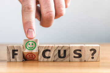 Finger chooses positive mindset focus on blocks