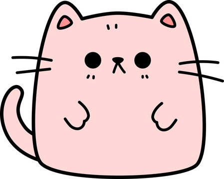 Funny grumpy pink cat cartoon doodle illustration for kids