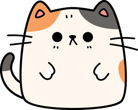 Funny grumpy calico cat cartoon doodle illustration for kids