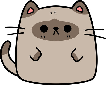 Funny grumpy siamese cat cartoon doodle illustration for kids