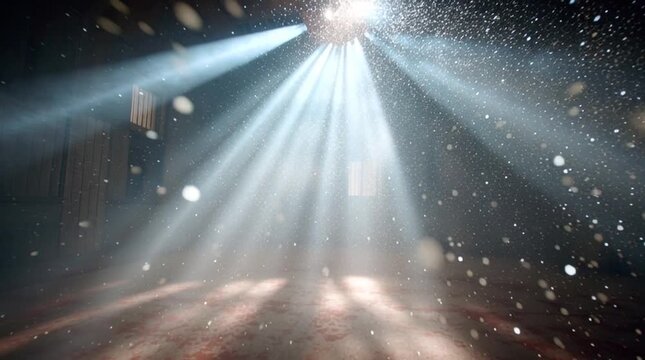 Dust particles floating in a beam of light inside a sacred space. No people visible, subtle presence implied through atmosphere, stillness, and soft illumination.
