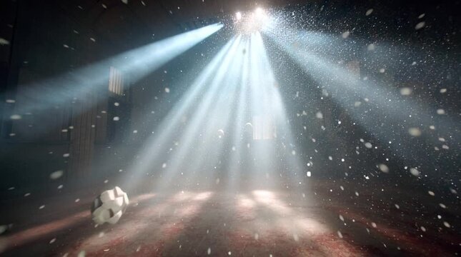 Dust particles floating in a beam of light inside a sacred space. No people visible, subtle presence implied through atmosphere, stillness, and soft illumination.
