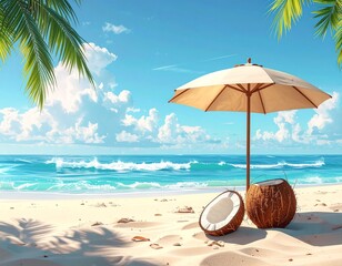 tropical beach with coconut palm
