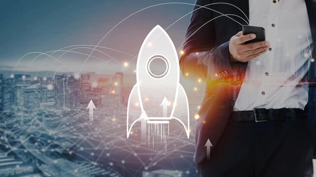 Startup launch and business growth concept, rocket symbolism, entrepreneurship, startup innovation, and early-stage success strategies for new business development and expansion. Muxer