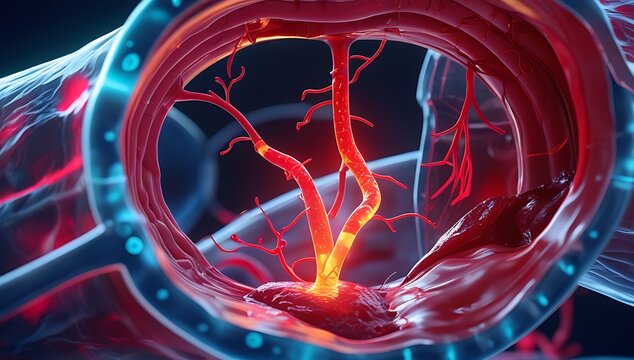 Microscopic View of Arterial Blood Flow, Red Blood Cells and Capillaries