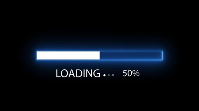 loading bar icon animation glowing neon white and blue color uploading and downloading updating sign symbol on black background,with 4k video animation.