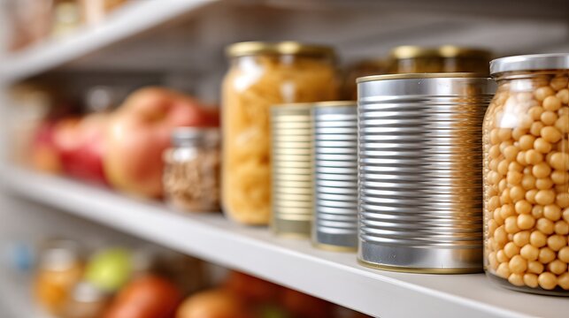 Non Perishable Food Items Are Organized and Stored on Shelves in a Pantry for Easy Access and Use