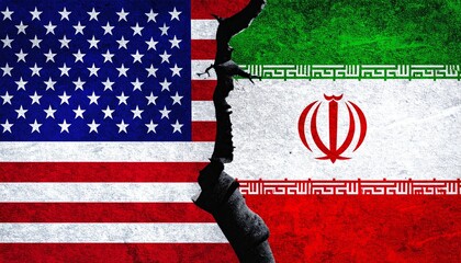 &ldquo;Split U.S.&ndash;Iran flags with symbolic crack of tension&rdquo;