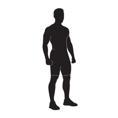 Obraz premium Male Silhouette Standing in Simple Minimalist Black Outline on White Background for Fitness Illustration