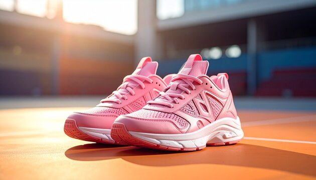 Vibrant pink high-top sneaker in urban night street symbolizing fashion athletic style energy and modern lifestyle