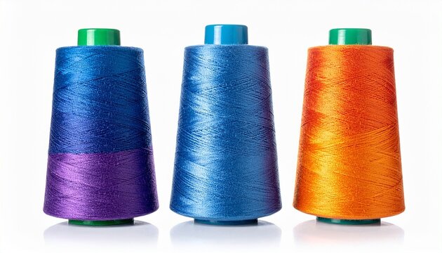 Three spools of multicolored thread with vibrant gradients symbolizing creativity textile design crafting and artistic expression