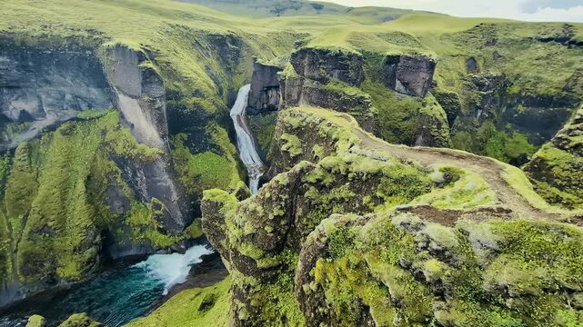 Famous Fjadrargljufur canyon in Iceland. Top destination. South East of Iceland