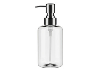 Fototapeta premium Clear glass soap dispenser with silver pump isolated on transparent background