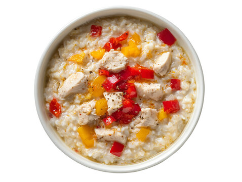 A close-up shot of a savory chicken and rice bowl, showcasing deliciousness Isolated Transparent Background, PNG