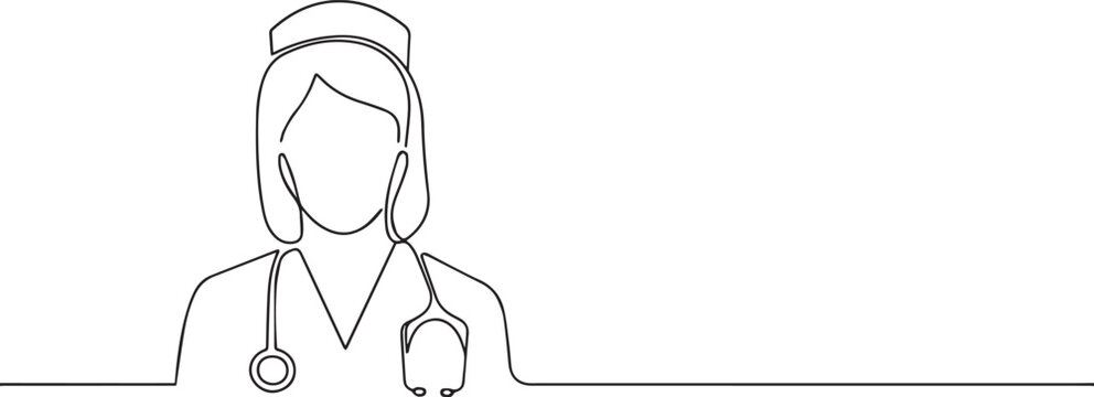 Female doctor one continuous line art, Vector illustration, One line art, Line art graphic style