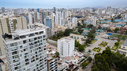 Drone view of classic and modern Jes&uacute;s Mar&iacute;a neighborhood in Lima city.