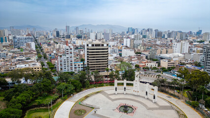 Aerial view of Pr&oacute;ceres de la Independencia park in Jes&uacute;s Mar&iacute;a on a summer morning.