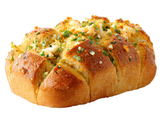 A delicious loaf of bread, topped with cheese and herbs, cut into squares and ready to eat Isolated Transparent Background, PNG