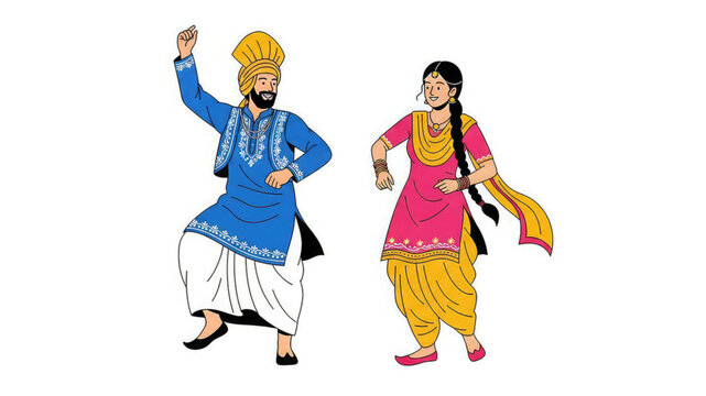Traditional indian couple dancing in colorful cultural attire with joy