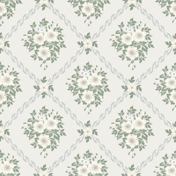 Cute floral seamless pattern. Flower vector illustration background. Print in rustic vintage style, textile or wallpapers.