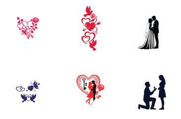 Romantic Love Silhouette Wedding Couple Heart Vector Illustration