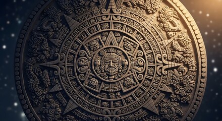Ancient Mayan Aztec Calendar Stone Dramatic Cosmic Detail