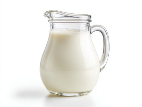 Glass jug of fresh milk isolated on a white background, Calcium drinks