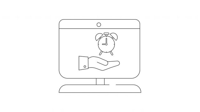 Time Management on Computer Screen - Outline Icon Animation.