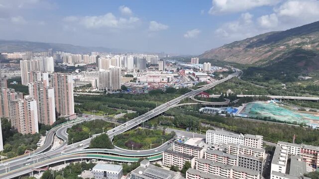 Xining Chaoyang District Highway Interchange Aerial View