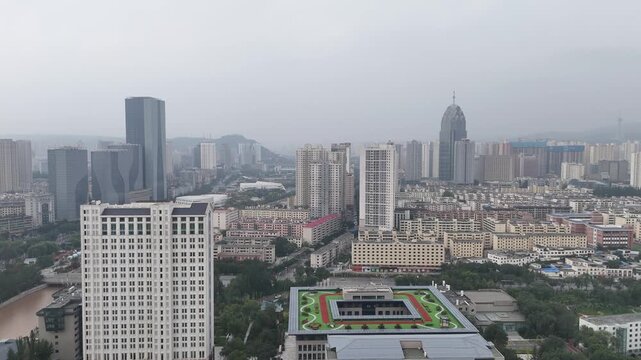 Xining City Aerial Morning Footage - Urban Skyline China