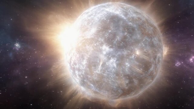 A luminous celestial orb emitting bright light in a cosmic expanse, surrounded by ethereal nebulae