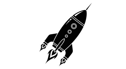 Stylized Black Silhouette of a Rocket Ship Ascending.