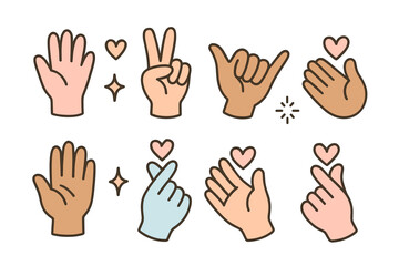 Fototapeta premium Diverse Hands Gesturing Love and Peace Symbols Against Dark Background