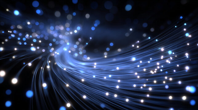 Macro of data cables bundled together, fiber optics glow, high-speed internet concept