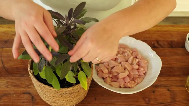 Process of seasoning chicken slices for cooking

