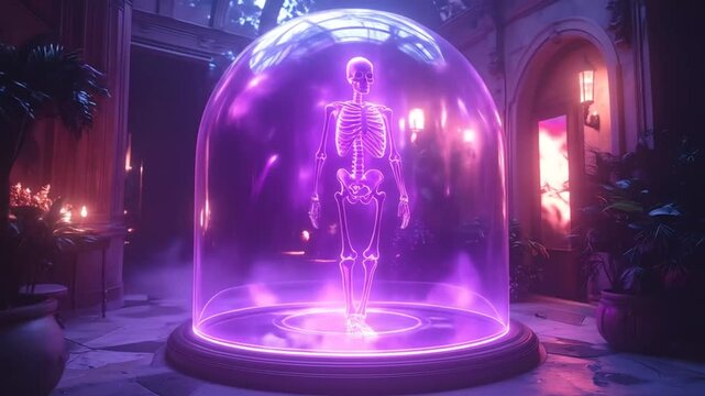 Skeleton inside protective dome futuristic visualization