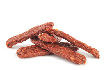 Top view of pet natural meat chewing sticks isolated on white