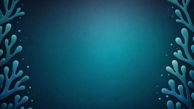 Underwater Blue Background with Seaweed Frame and Copy Space