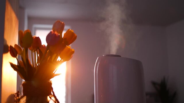 Modern humidifier in the living room. Humidifiers operated to control humidity.