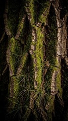 Obraz premium Mossy Bark Texture Close Up Macro Forest Nature Detail Verdant Growth