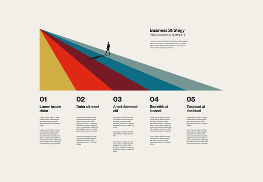 Business Strategy Infographic Template with Perspective Colorful Stripes Illustration