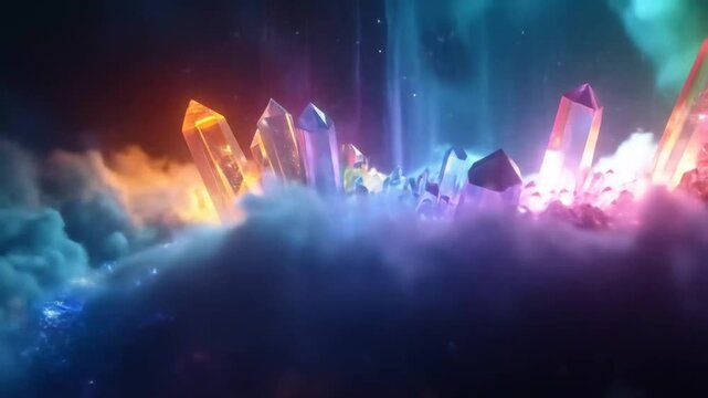 Abstract crystal formation with colored light effects