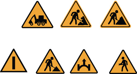 Road Work and Construction Warning Signs Vector Icons Set © Nupoor's World