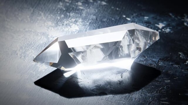Micro details reveal textured facets of polished quartz crystal