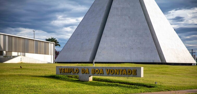 Brasilia, February 1, 2026. Pyramid with futuristic modernist architecture of the Temple of the Legion of Good Will.