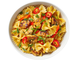 Delicious, appetizing pasta dish, ready to eat and enjoy. This meal features a medley of colorful ingredients, making it appealing and tasty.  Isolated Transparent Background, PNG