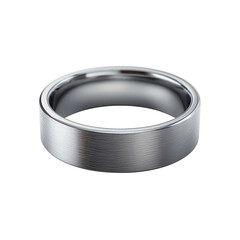 Elegant brushed silver band ring with polished interior captured against a stark black background