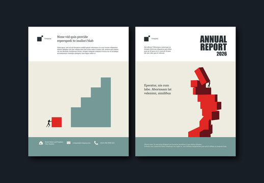 Annual Report Cover Template with Growth Building Strategy Illustration