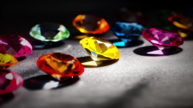 Colorful jewels highlight contrast beneath dark surface